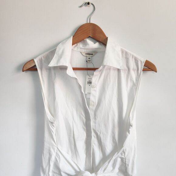 New Banana Republic Shirt Dress XS Tie Waist 100% Cotton Fit & Flare Midi White - Picture 3 of 12